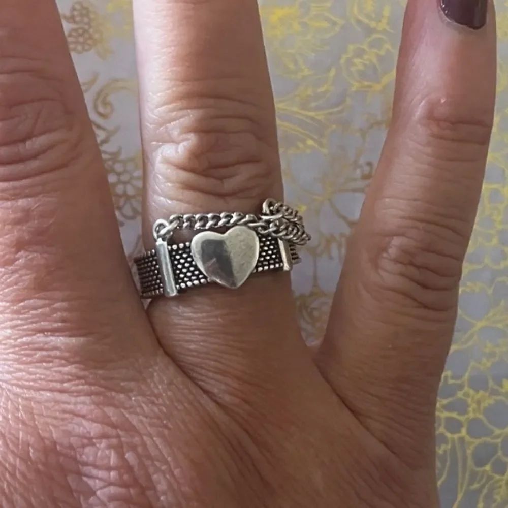 Heart Chain Adjustable 925 ring - Picture 2 of 7